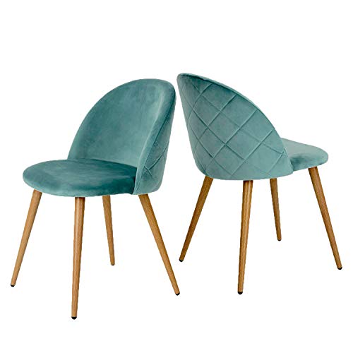 Coavas Juego de 2 Sillas Estilo Vintage Retro para Salón Tapizadas en Terciopelo Verde Aqua Menta