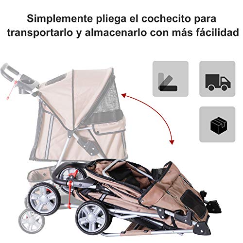 Cochecito Plegable Mascotas 75x45x97cm Perros Gatos Carrito Ruedas Giran 360º Cafe