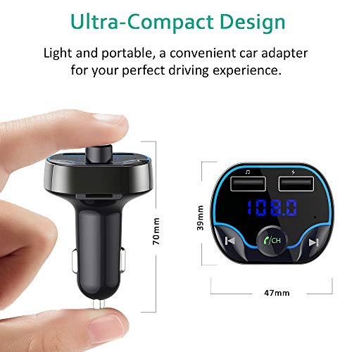 Cocoda Transmisor FM Bluetooth Coche Manos Libres, Inalámbrico Reproductor MP3 Mechero Coche con 2 Puerto USB 5V / 2.4A & 1A, Cargador Adaptador de Coche Acepta Tarjetas SD y Memoria USB