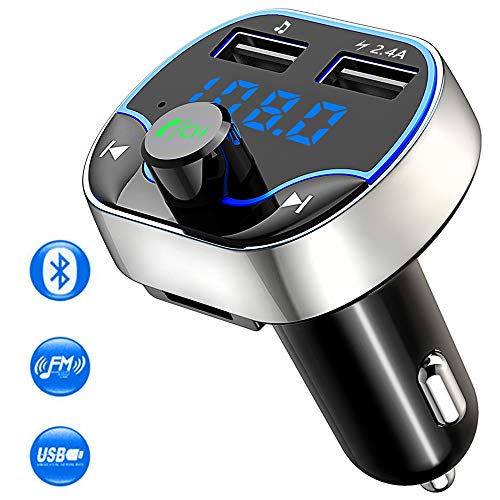 Cocoda Transmisor FM Bluetooth Coche Manos Libres, Inalámbrico Reproductor MP3 Mechero Coche con 2 Puerto USB 5V / 2.4A & 1A, Cargador Adaptador de Coche Acepta Tarjetas SD y Memoria USB