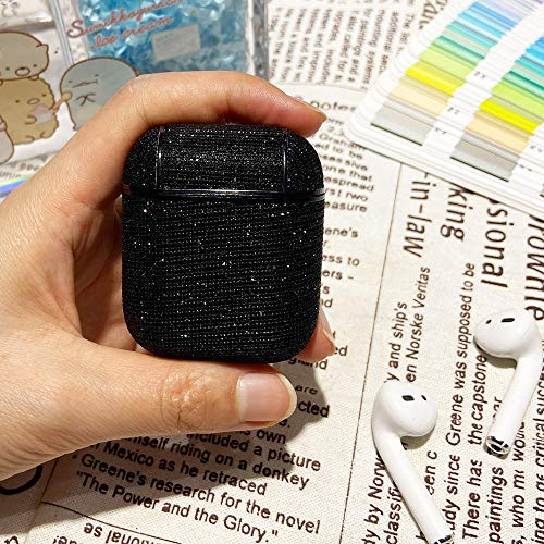 Cocomii Funda de piel con purpurina para AirPods de policarbonato, delgada, brillante, de policarbonato duro, con llavero, brillante, brillante, con lentejuelas, compatible con Apple AirPods (negro)