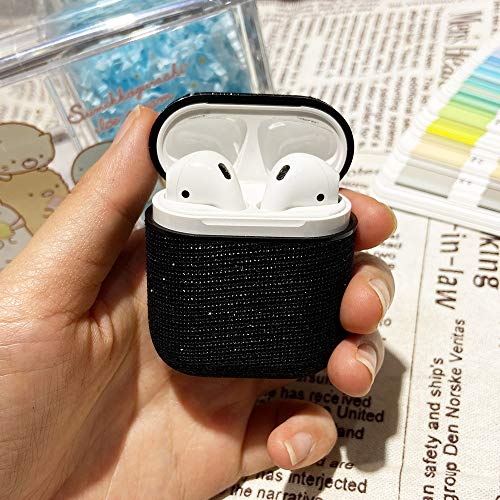 Cocomii Funda de piel con purpurina para AirPods de policarbonato, delgada, brillante, de policarbonato duro, con llavero, brillante, brillante, con lentejuelas, compatible con Apple AirPods (negro)