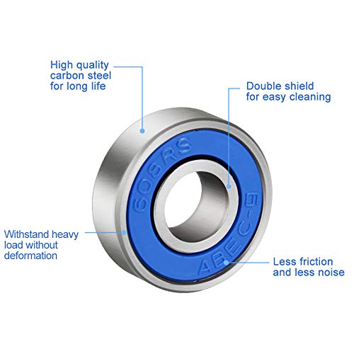 CODIRATO 20 PCS Antifricción para Monopatín 608rs, Cojinetes de Patines de Rueda ABEC-9 Miniatura Radial Rodamientos para Monopatines, Patines (8mm x 22mm x 7mm)