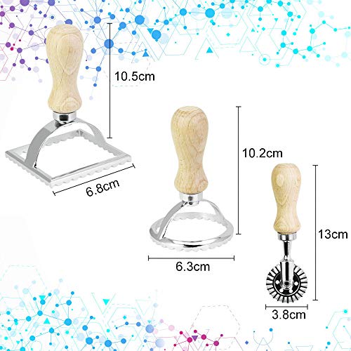 CODIRATO 3 PCS Cortadores de Raviolis, Corta Ravioles con Mango de Madera Molde para Empanadillas para Hacer Raviolis, Empanadillas o Galletas