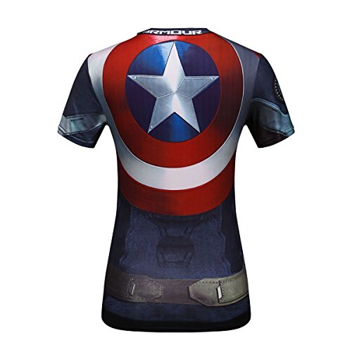 Cody Lundin® - Camiseta deportiva de manga corta para mujer, fitness, running, yoga, danza, diseño del superhéroe Capitán América, Capt America B