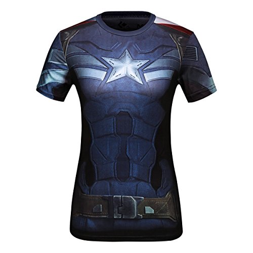 Cody Lundin® - Camiseta deportiva de manga corta para mujer, fitness, running, yoga, danza, diseño del superhéroe Capitán América, Capt America B