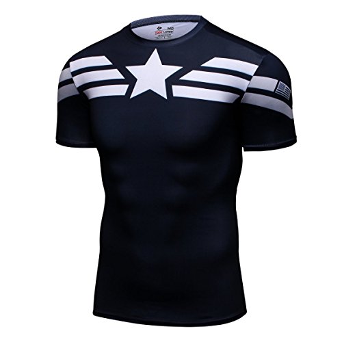 Cody Lundin® Hombres Deporte Apretado Camisa Película Captain héroe Formación Rutina de Ejercicio Capas Base Camiseta (XL)