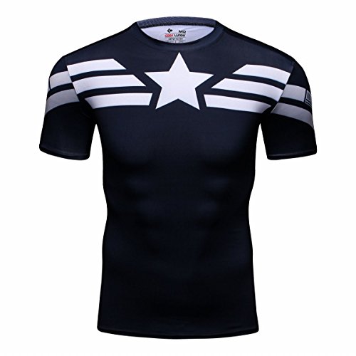 Cody Lundin® Hombres Deporte Apretado Camisa Película Captain héroe Formación Rutina de Ejercicio Capas Base Camiseta (XL)