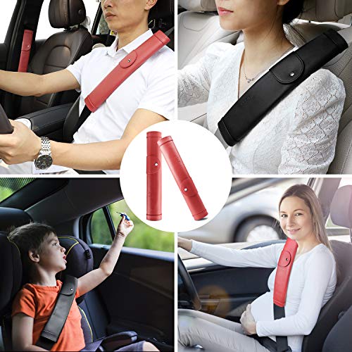COFIT Almohadillas Alargadas para Cinturón de Seguridad, Largas de 33cm con más Protección Cómoda para los Hombros Ideal para Su Conducción y Viaje, Juego de 2, Roja