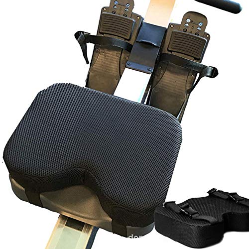 Cojín antideslizante para máquina de remo con espuma viscoelástica más gruesa, funda lavable y correas. También funciona muy bien con bicicleta estática reclinable.