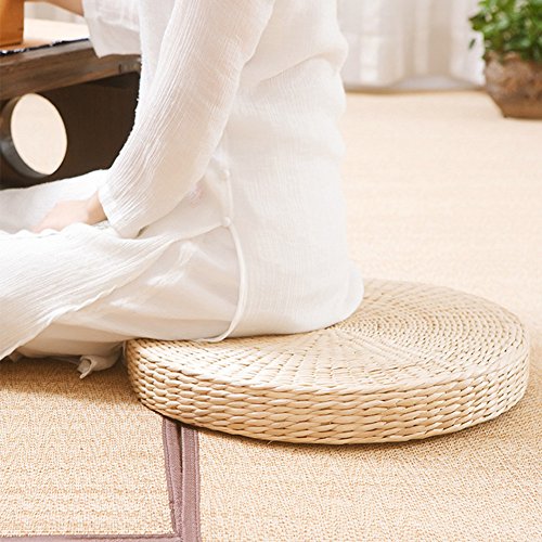 Cojín de asiento plano de paja, cojín de futón Cojín de futón Yoga Jardín redondo Comedor Almohada Alfombrilla Beige Decoración para el hogar al aire libre para Zen / Práctica de yoga / Meditación