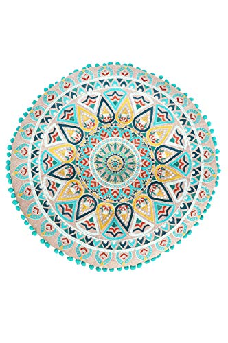 Cojín oriental multicolor de algodón de 55 cm de diámetro, incluye relleno, cojín marroquí para asiento, puf de baño – 2 redondos, cojín oriental redondo de yoga, meditación, bordado