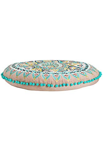 Cojín oriental multicolor de algodón de 55 cm de diámetro, incluye relleno, cojín marroquí para asiento, puf de baño – 2 redondos, cojín oriental redondo de yoga, meditación, bordado