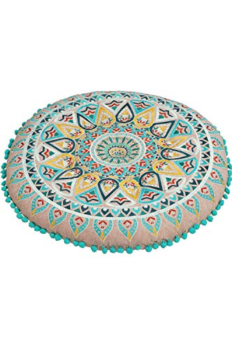 Cojín oriental multicolor de algodón de 55 cm de diámetro, incluye relleno, cojín marroquí para asiento, puf de baño – 2 redondos, cojín oriental redondo de yoga, meditación, bordado