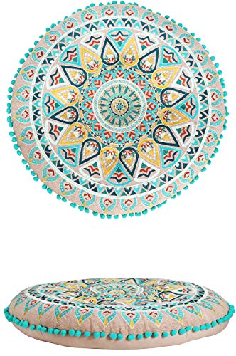 Cojín oriental multicolor de algodón de 55 cm de diámetro, incluye relleno, cojín marroquí para asiento, puf de baño – 2 redondos, cojín oriental redondo de yoga, meditación, bordado