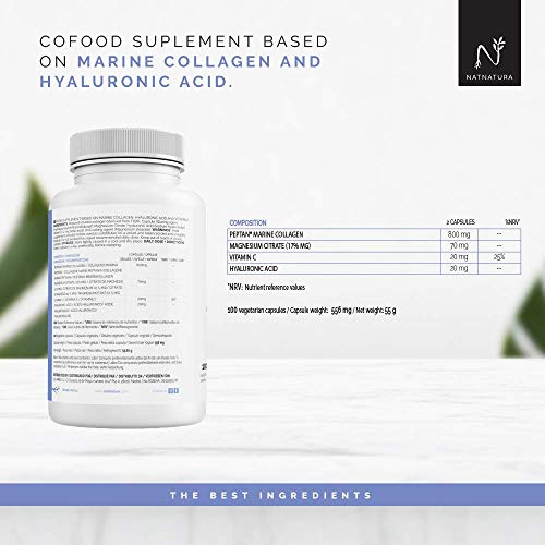 Colágeno con magnesio. Colágeno PEPTAN ® marino hidrolizado+magnesio+Ácido hialurónico+vitamina C. Potente suplemento para mantenimiento de articulaciones, cartílagos, huesos y piel. 100 cápsulas Colágeno con magnesio. Colágeno PEPTAN ® marino hidrolizado+magnesio+Ácido hialurónico+vitamina C. Potente suplemento para mantenimiento de articulaciones, cartílagos, huesos y piel. 100 cápsulas