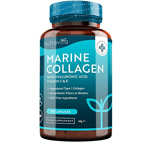 Colágeno Marino Dosis Alta 1000 mg, Ácido Hialurónico, Vitamina C y E | 90 cápsulas | Biodisponibilidad superior | fabricado por Nutravita