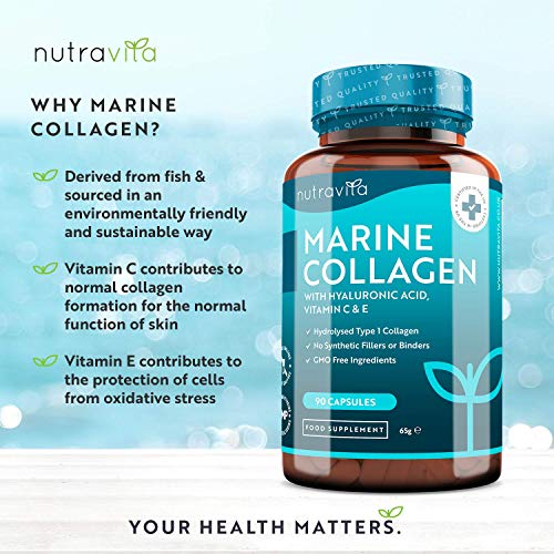 Colágeno Marino Dosis Alta 1000 mg, Ácido Hialurónico, Vitamina C y E | 90 cápsulas | Biodisponibilidad superior | fabricado por Nutravita Colágeno Marino Dosis Alta 1000 mg, Ácido Hialurónico, Vitamina C y E | 90 cápsulas | Biodisponibilidad superior | fabricado por Nutravita