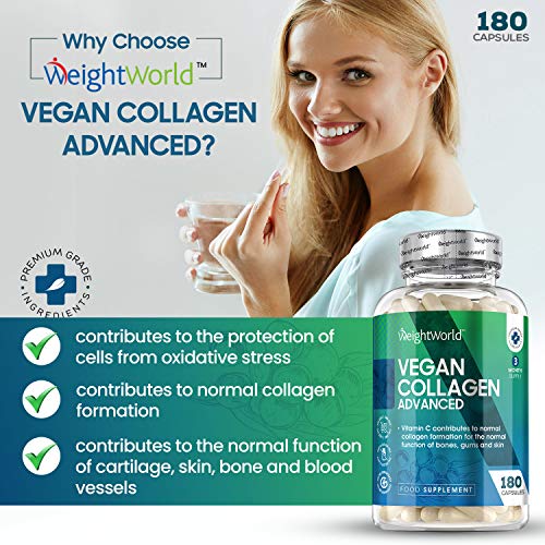 Colágeno Vegano 180 Cápsulas | Suplemento Con Resveratrol, Vitamina C, Zinc, Ácido Hialurónico y Vitamina E, Para Piel, Cartílago, Huesos y Articulaciones, Origen Vegetal Suministro 3 Meses Colágeno Vegano 180 Cápsulas | Suplemento Con Resveratrol, Vitamina C, Zinc, Ácido Hialurónico y Vitamina E, Para Piel, Cartílago, Huesos y Articulaciones, Origen Vegetal Suministro 3 Meses