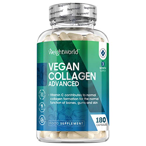 Colágeno Vegano 180 Cápsulas | Suplemento Con Resveratrol, Vitamina C, Zinc, Ácido Hialurónico y Vitamina E, Para Piel, Cartílago, Huesos y Articulaciones, Origen Vegetal Suministro 3 Meses