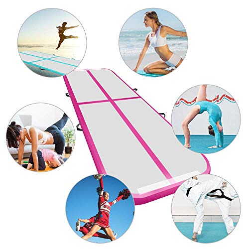 Colchoneta de aire de 10/20 cm de alto, longitud de 3 a 12 metros - Colchoneta hinchable para gimnasia y acrobacias con bomba de aire incluida, rosa, 300*100*20cm