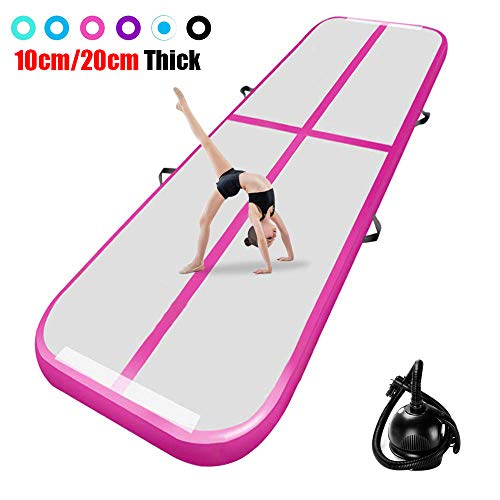 Colchoneta de aire de 10/20 cm de alto, longitud de 3 a 12 metros - Colchoneta hinchable para gimnasia y acrobacias con bomba de aire incluida, rosa, 300*100*20cm