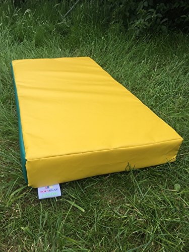 Colchoneta de aterrizaje para gimnasia de 100 x 50 x 10 cm, de PVC de 610 g/m2, con relleno de espuma de alta densidad, en color verde y amarillo