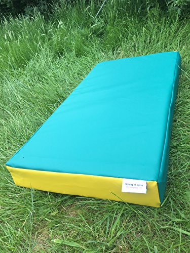 Colchoneta de aterrizaje para gimnasia de 100 x 50 x 10 cm, de PVC de 610 g/m2, con relleno de espuma de alta densidad, en color verde y amarillo