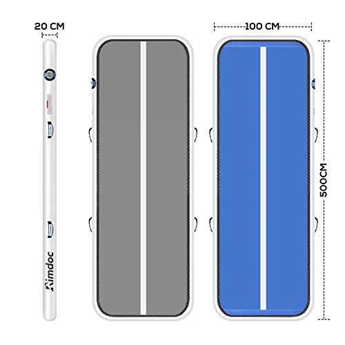 Colchoneta de Gimnasia Inflable Pista de Aire Colchoneta Colchoneta de Yoga Colchonetas de Ejercicio con Bomba de Aire eléctrica (Gris + Azul, 300x100x10cm)
