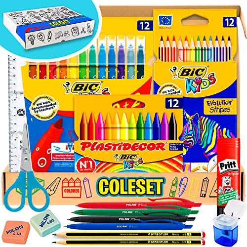 Coleset Pack Material Escolar Primaria Set Vuelta al Cole Kit Escolar Infantil Lote Materiales Escolares Kawaii Material Colegio Papeleria Bonito Utiles Escolares Barato Completo Sets Colores niños