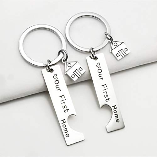 Colgante de Llavero romántico de Acero Inoxidable, Forma de corazón con simetría, Nuestro Primer hogar' para Ella/él/Parejas, 1 par Colgante de Llavero romántico de Acero Inoxidable, Forma de corazón con simetría, Nuestro Primer hogar' para Ella/él/Parejas, 1 par
