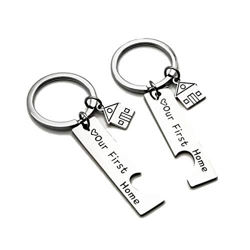 Colgante de Llavero romántico de Acero Inoxidable, Forma de corazón con simetría, Nuestro Primer hogar' para Ella/él/Parejas, 1 par Colgante de Llavero romántico de Acero Inoxidable, Forma de corazón con simetría, Nuestro Primer hogar' para Ella/él/Parejas, 1 par
