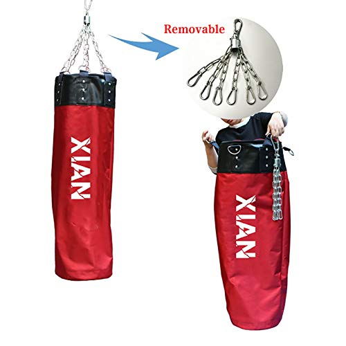 Colgante Lienzo Saco De Boxeo,Sin Llenar Bolsa De Boxeo para Entrenamiento MMA Kickboxing Artes Marciales,Alivio del Estrés Fitness Vacío Saco De Arena-Rojo 120cm