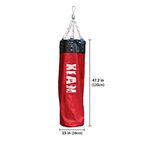 Colgante Lienzo Saco De Boxeo,Sin Llenar Bolsa De Boxeo para Entrenamiento MMA Kickboxing Artes Marciales,Alivio del Estrés Fitness Vacío Saco De Arena-Rojo 120cm