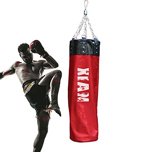 Colgante Lienzo Saco De Boxeo,Sin Llenar Bolsa De Boxeo para Entrenamiento MMA Kickboxing Artes Marciales,Alivio del Estrés Fitness Vacío Saco De Arena-Rojo 120cm