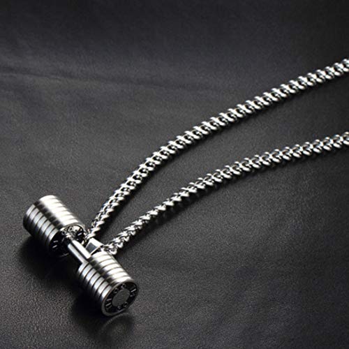 Collar con Colgante Mancuerna Hiphop Hombres Collar Cadena Plata Collar con Colgante Mancuerna Hiphop Hombres Collar Cadena Plata
