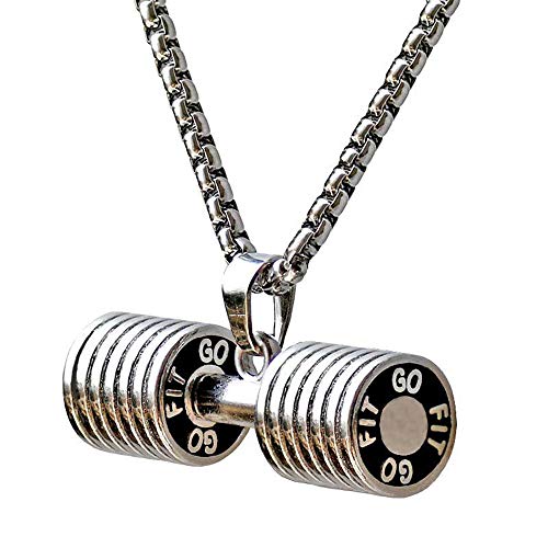 Collar con Colgante Mancuerna Hiphop Hombres Collar Cadena Plata Collar con Colgante Mancuerna Hiphop Hombres Collar Cadena Plata