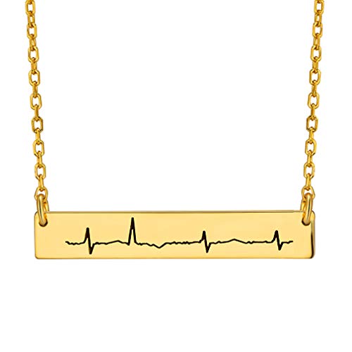 Collar con Colgante Transverso de Barra Plata Esterlina Chapado en Oro Joyería Personalizable de Onda de Habla y Latido de Corazón Elemento Médico última Moda Onda de Sonido & Latido de Corazón