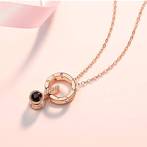 Collar dama Collar I Love You Collar Dale a tu vida Compañero 100 idiomas"I Love You" En Ágata Colgante Love Memory Clavícula Collar corto (Rose gold round)