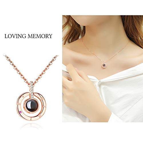 Collar dama Collar I Love You Collar Dale a tu vida Compañero 100 idiomas"I Love You" En Ágata Colgante Love Memory Clavícula Collar corto (Rose gold round)