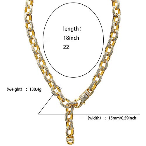 Collar elíptico con botones grandes, estilo hipster hipster con circonitas para hombre y mujer (oro, plata), 123, dorado, 22inches Collar elíptico con botones grandes, estilo hipster hipster con circonitas para hombre y mujer (oro, plata), 123, dorado, 22inches