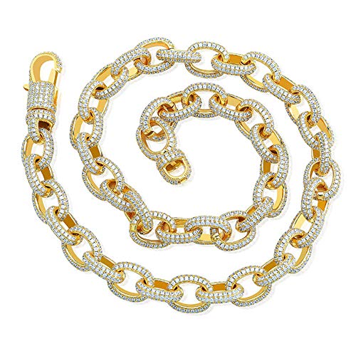 Collar elíptico con botones grandes, estilo hipster hipster con circonitas para hombre y mujer (oro, plata), 123, dorado, 22inches