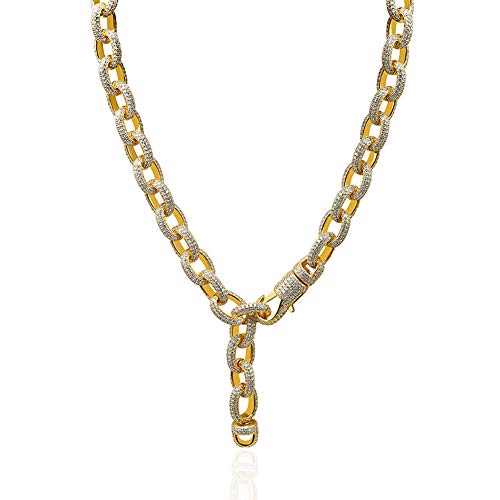 Collar elíptico con botones grandes, estilo hipster hipster con circonitas para hombre y mujer (oro, plata), 123, dorado, 22inches