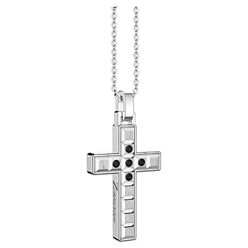 Collar Zancan de plata con cruz y espinilleras negras – Insignia 925 – EXC490