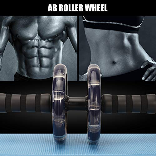 colmanda Abdominales Rueda, AB Roller, Doble Rueda Abdominal, Fortalecer Musculatura Wheel, Abdominals Push Up, Aeróbic Ejercicio, Fitness casa Roller, con Alfombrilla, con Manijas Espuma (negro1)