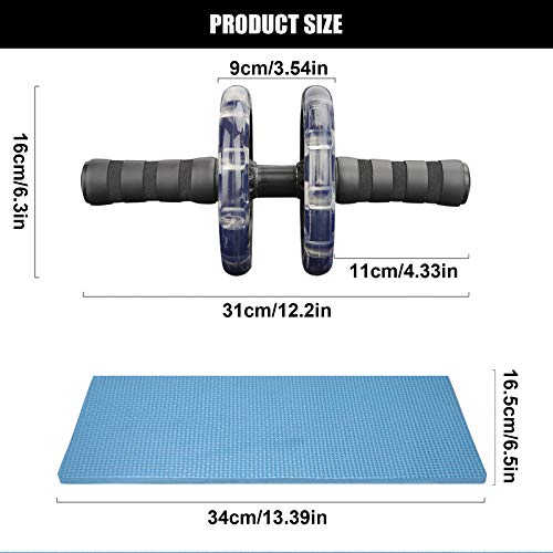 colmanda Abdominales Rueda, AB Roller, Doble Rueda Abdominal, Fortalecer Musculatura Wheel, Abdominals Push Up, Aeróbic Ejercicio, Fitness casa Roller, con Alfombrilla, con Manijas Espuma (negro1)