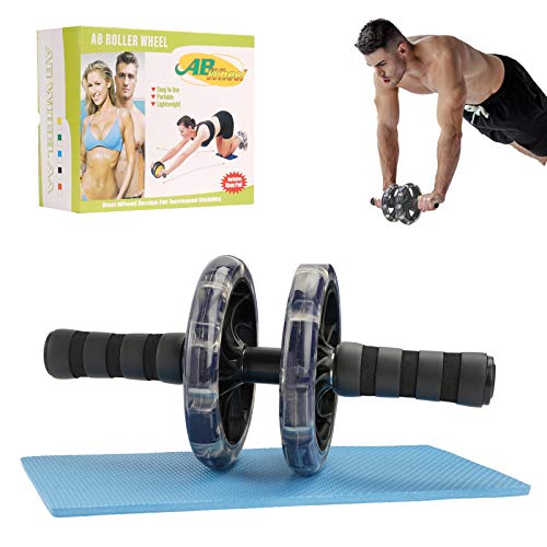 colmanda Abdominales Rueda, AB Roller, Doble Rueda Abdominal, Fortalecer Musculatura Wheel, Abdominals Push Up, Aeróbic Ejercicio, Fitness casa Roller, con Alfombrilla, con Manijas Espuma (negro1)