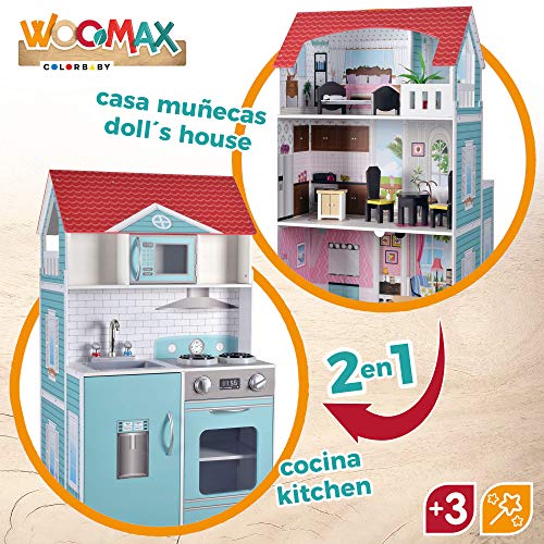 ColorBaby- Cocinita de madera y casa de muñecas 2 en 1 (85292)