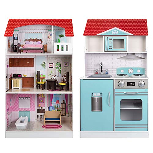 ColorBaby- Cocinita de madera y casa de muñecas 2 en 1 (85292)