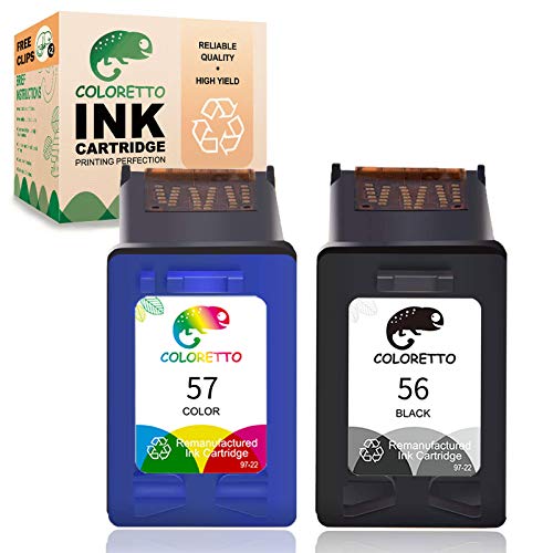 COLORETTO Cartucho de Tinta remanufacturado para HP 56 57 (1 Negro, 1 Tricolor) Compatible con Hp Officejet Series:4105 4105z 4110 4110v 4110xi 4115 4211 4212 4215 4215v 4215xi 4219 paquete combinado